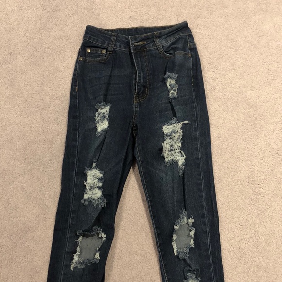 Fashionnova Distressed Dark Denim Skinny Jean - Picture 1 of 6